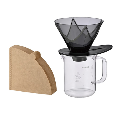 Набір HARIO V60 One Pour Dripper MUGEN пуровер Мюген, сервер, фільтр розмір 02, чорний 